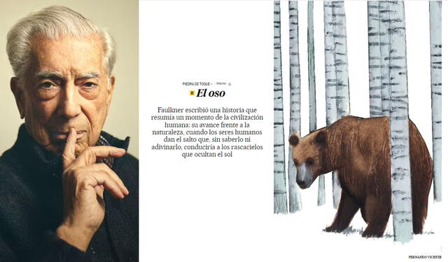  Portada de la columna El Oso de Mario Vargas Llosa. Foto: captura El País<br><br>    