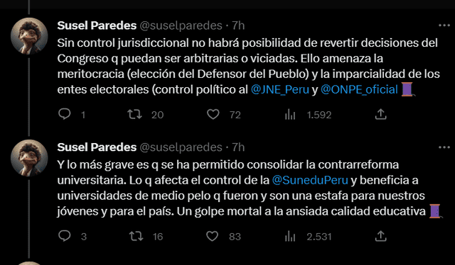  Paredes criticó la decisión del TC desde su cuenta oficial. Foto: captura Twitter   