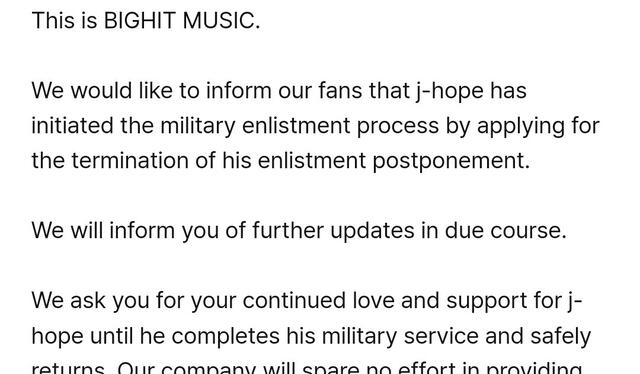 J-Hope irá pronto al servicio militar. Foto: BIGHIT J-Hope irá pronto al servicio militar. Foto: BIGHIT