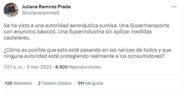  Postura de periodista Juliana Ramírez Prado de Cambio (Colombia). Foto: Twitter   