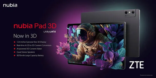 Características de la tablet Nubia Pad 3D. Foto: ZTE   