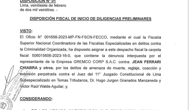 Disposición para iniciar investigación contra Jean Ferrari. Foto: Difusión/Twitter   