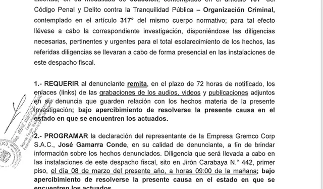 Disposición para iniciar investigación contra Jean Ferrari. Foto: Difusión/Twitter   