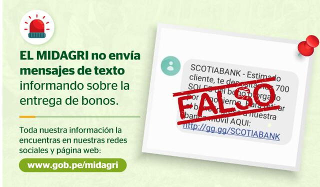  Midagri no envía por SMS información sobre entrega de bonos / Captura Midagri 