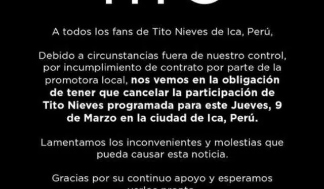 Tito Nieves iba a presentarse en la Vendimia de Ica el jueves 9 de marzo. Foto: Tito Nieves/Facebook   