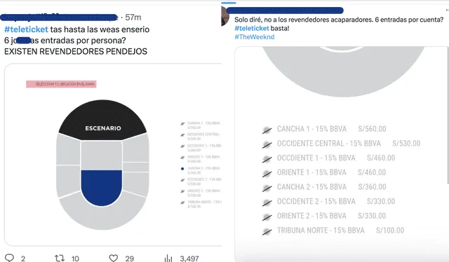 Fans acusan a revendedores de haber agotado el stock de entradas en la preventa. Foto: Twitter   