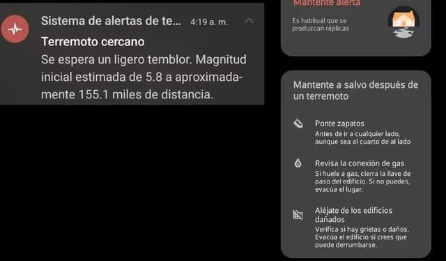 Pasos para activar la alerta sísmica desde tu Android. Foto: Google   