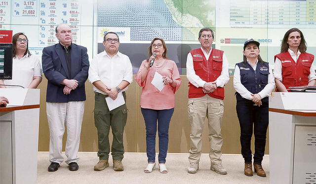  Balance. Presidenta Dina Boluarte, sus ministros y alcalde de Lima dieron a conocer acciones. Foto: SEPRES    