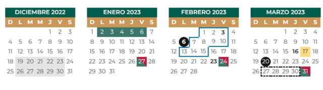 Calendario de la SEP con los días de descanso escolar en marzo de 2023. Foto: SEP   