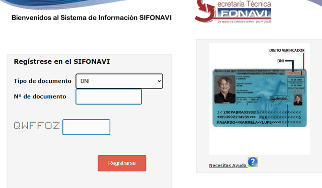  Portal de inscripción al Fonavi. Captura: Sifonavi   