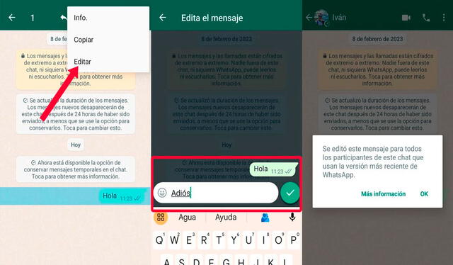  Así se edita un mensaje de WhatsApp. Foto: Xataka    