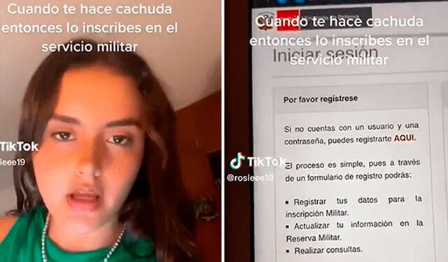  Joven se vengó de su pareja y lo inscribió en el servicio militar tras vengarse de su infidelidad. Foto: captura de TikTok @rossieee19    