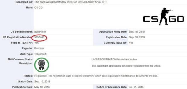  Registro de la marca "CS2" por parte de Valve. Foto: Vandal    
