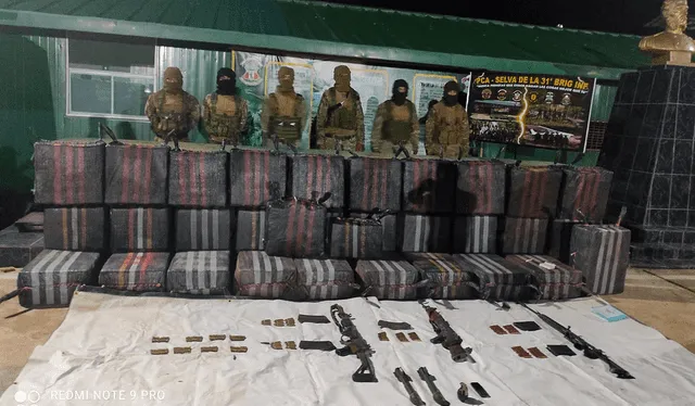 Droga y armas incautadas a la banda de ‘Leche’, narcotraficante del Vraem. Foto: La República    