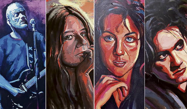 David Gilmour, Janis Joplin, Laura Branigan y Robert Smith reflejados en el arte de Meléndez. Foto: composición La República   