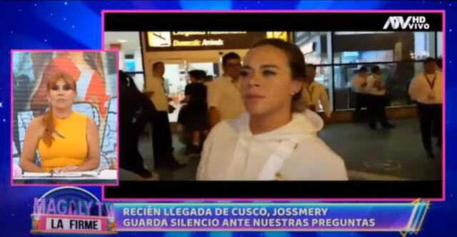  Al ser cuestionada por las fotos que subió en sus redes, Jossmery Toledo guardó silencio. Foto: captura/ATV    