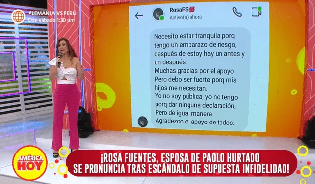 Esposa de Paolo Hurtado dejó mensaje a "América hoy". Foto: captura/América TV 