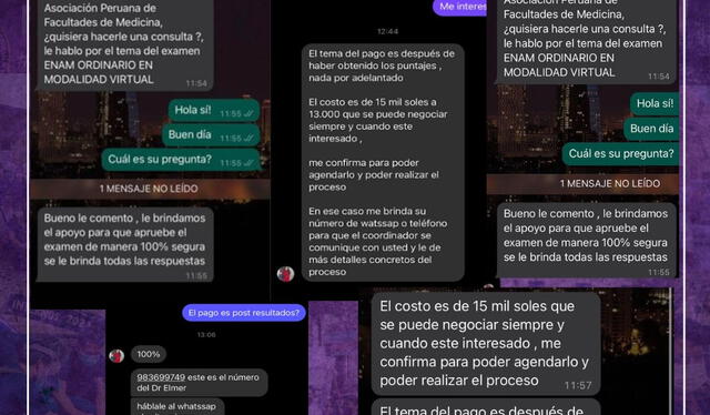 Chats de estudiantes de Medicina con inescrupulosos. Foto: FEPEMH   