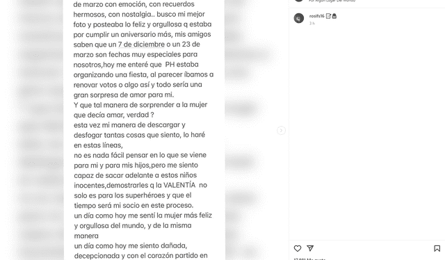 El comunicado de Rosa Fuentes con el que pondría punto final a su matrimonio. Foto: Instagram / Rosa Fuentes   