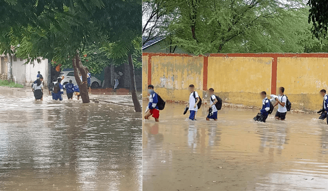 Estudiantes de Piura afectados por inundación de calles. Foto: Diario El Regional de Piura. Foto: Diario El Regional de Piura   