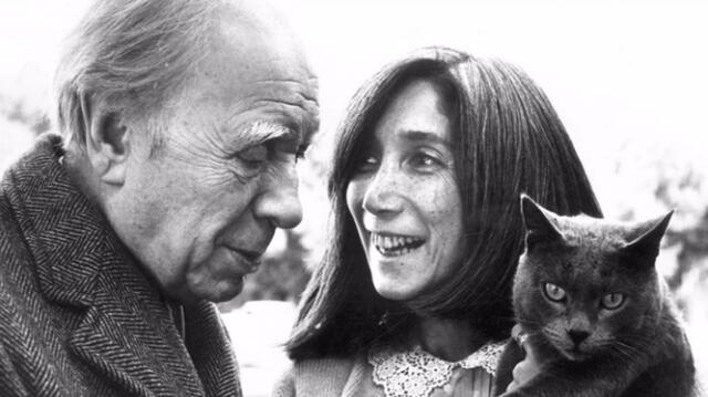 María Kodama, su esposo Borges y mascota. Foto: Homenaje a Borges   