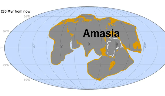  Representación del supercontinente Amasia, dentro de 280 millones de años. Imagen: Universidad de Curtin    