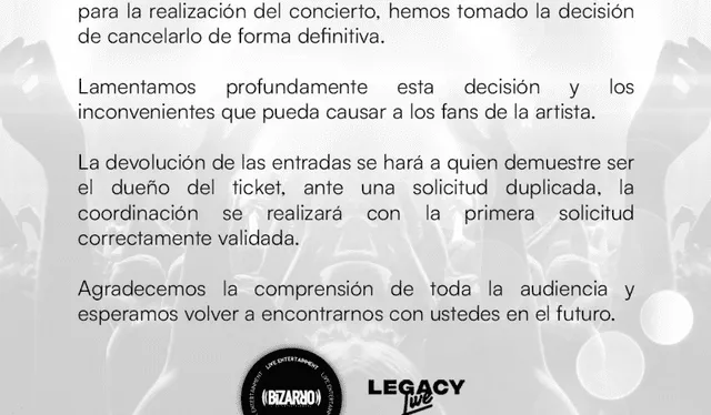 Productora Bizarro Live brinda comunicado sobre cancelación del concierto de Lali. Foto: Instagram <br>  
