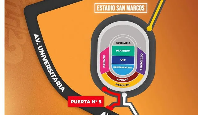  Mapa de accesos para el concierto del Grupo 5. Foto: Captura de Instagram   