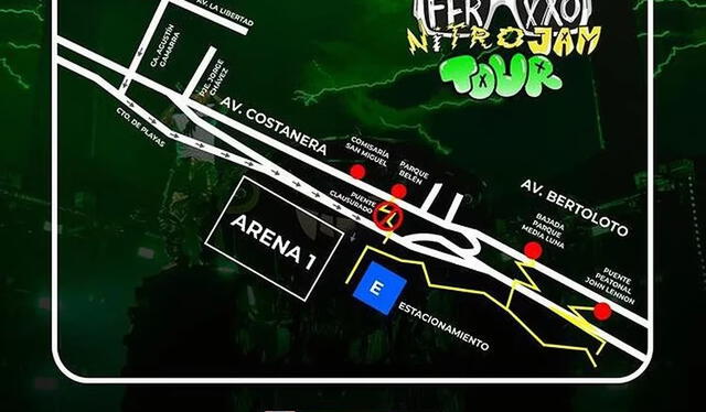  Rutas de acceso para el concierto de Ferxxo en Lima. Foto: Kandavu/Facebook   