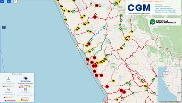  En el aplicativo de Sutran, puedes monitorear el estado de las principales carreteras del país. Foto: Captura Sutran   
