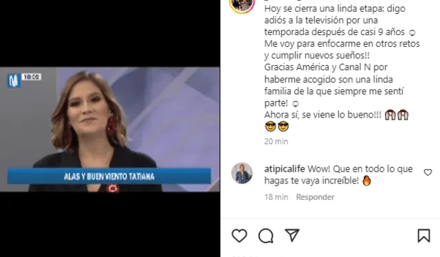  Tatiana Alemán se despide de la casa televisora América TV. Foto: Tatiana Alemán/Instagram   