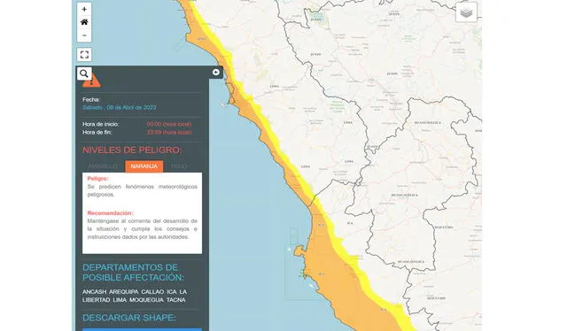  Umbral naranja en la costa peruana. Foto: Senamhi<br>    