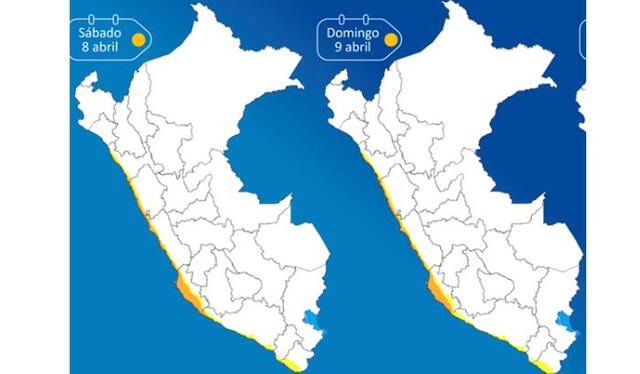  Alerta amarilla y naranja en la costa. Foto: Senamhi   