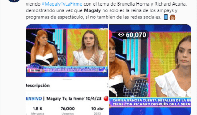  Magaly Medina fue tendencia #1 tras emitir denuncia hacia Richard Acuña. Foto: captura Twitter   