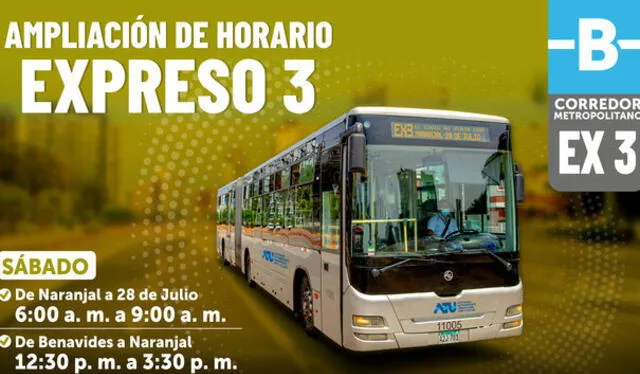 El Expreso 3 beneficiará a más de 16.000 usuarios por día. Foto: ATU   