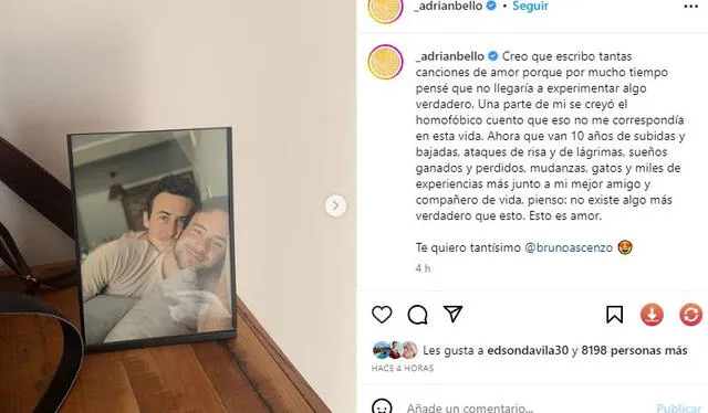  Mensaje de Adrián Bello a Bruno Ascenzo. Foto: captura/Instagram    