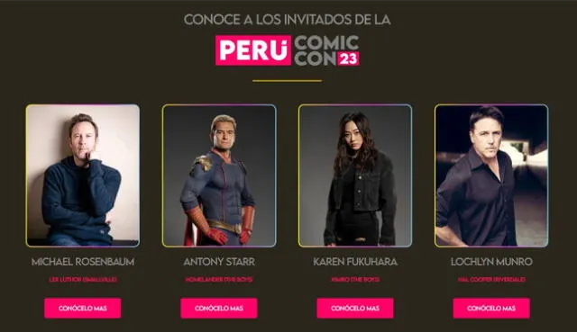  Invitados principales de la Perú Comic Con 2023. Foto: captura de Perú Comic Con 2023   
