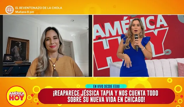  Jessica Tapia estuvo enlazada en vivo, este viernes 14 de abril, con el programa "América hoy" donde habló sobre su vida en Estados Unidos. Foto: YouTube/América Televisión Novelas   