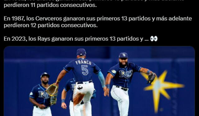 Tuit de Erick José Lantigua sobre la racha de los Tampa Bay Rays. Foto: EJLantigua / Twitter   