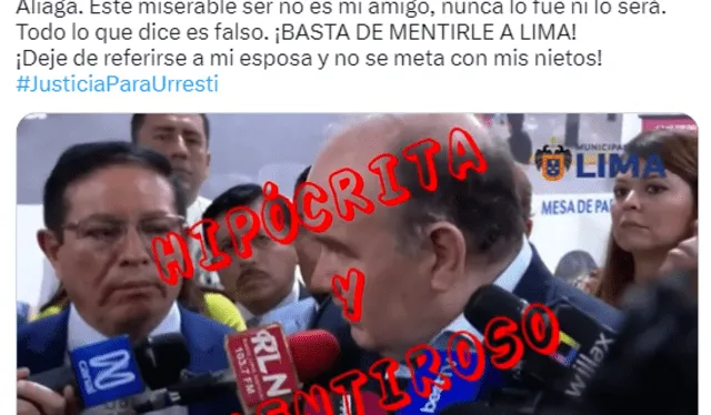 Respuesta de Urresti a declaraciones de López Aliaga. Foto: Twitter/Daniel Urresti   