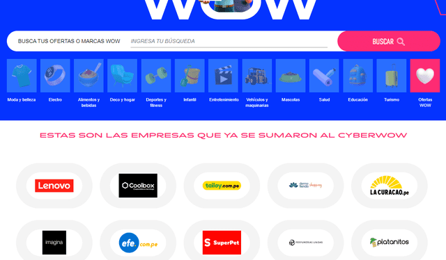 Así figura la página web del Cyber Wow 2023 donde podrás encontrar ofertas. Foto: Captura Cyber   