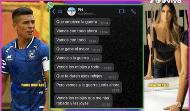 Mensajes de Paolo Hurtado a Rosa Fuentes. Foto: captura de ATV   
