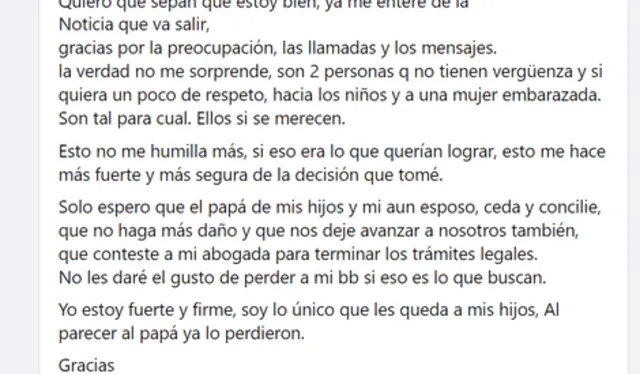 <br>Pronunciamiento de Rosa Fuentes. Foto: captura/Rosa Fuentes/Facebook   