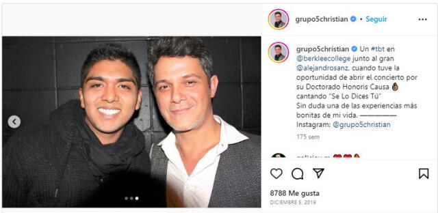  Christian Yaipén recuerda a Alejandro Sanz. Foto: captura/Instagram    