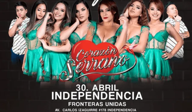  Corazón Serrano compartirá escenario con tres orquestas del género de cumbia. Foto: Corazón Serrano/Facebook   