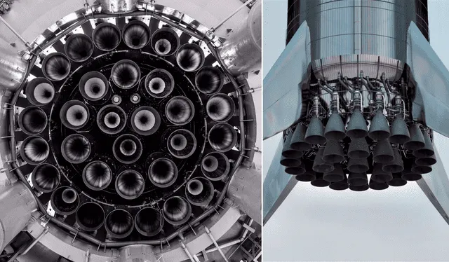  Motores del propulsor Super Heavy, primera etapa del Starship. Fotos: SpaceX    