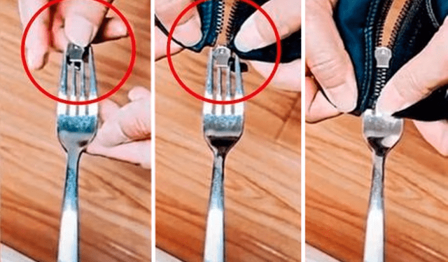 Pasos para arreglar tu cierre con un tenedor. Foto: captura de TikTok/avelinne24   