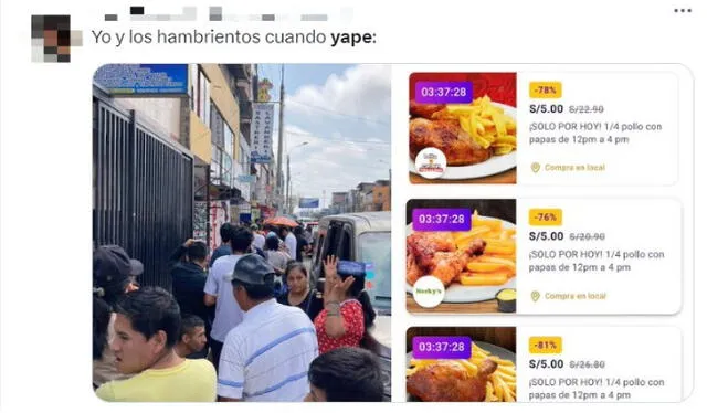 Meme "Promoción pollo a la brasa con Yape". Foto: Twitter   