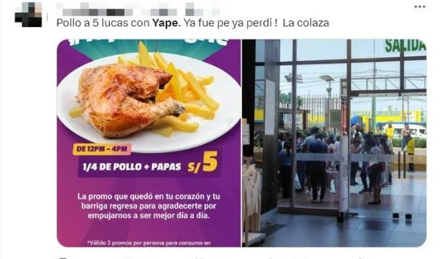   Meme "Promoción pollo a la brasa con Yape". Foto: Twitter     