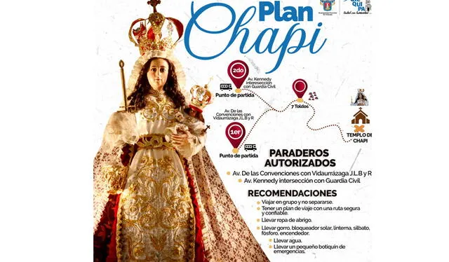  Plan para la fiesta de la Virgen de Chapi. Foto: MPA   